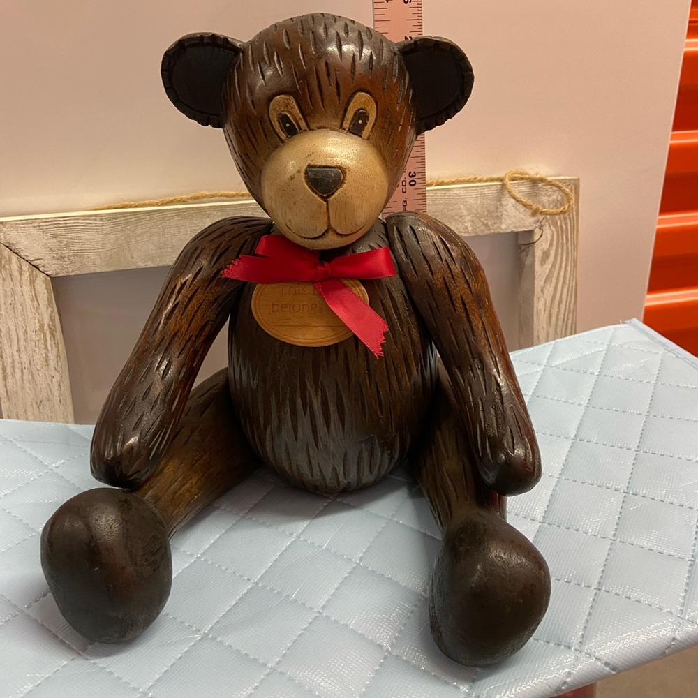 Vintage Solid Wood Jointed Teddy Bear Movable Arms Legs and Head Rare Christmas